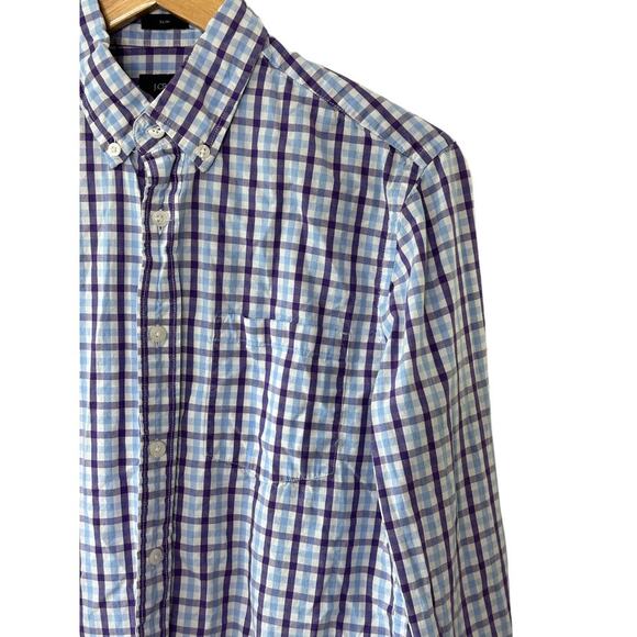 J. Crew Slim Fit Blue & Purple Check Print Long Sleeve Button-Up Shirt Small - Picture 3 of 6